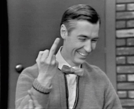 Yup, that's Mr. Rogers flipping the bird.